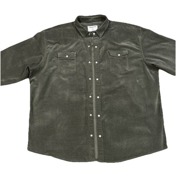 Poncho Shirt 3XL XXXL Green Solid Outdoors Zilker Corduroy Pearl Snap Western - Picture 1 of 16